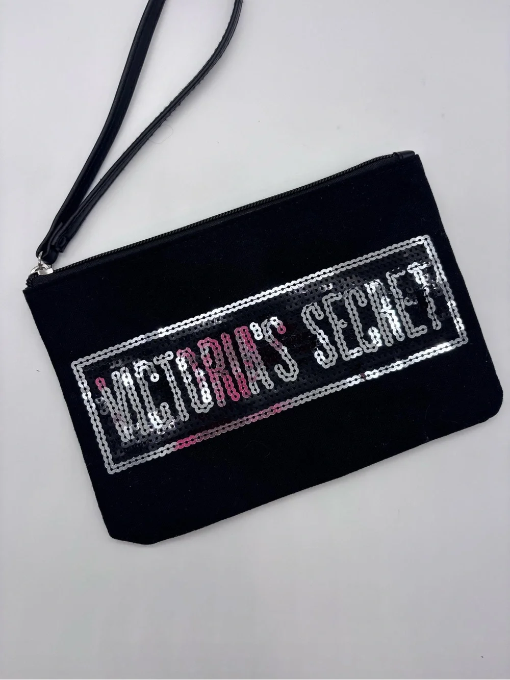 Victoria's Secret Black Wristlet with Silver Sequin Logo